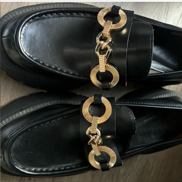Zara Faux Leather Platform chunky Gold Chain moccasins sole loafers size 37 - Picture 5 of 7